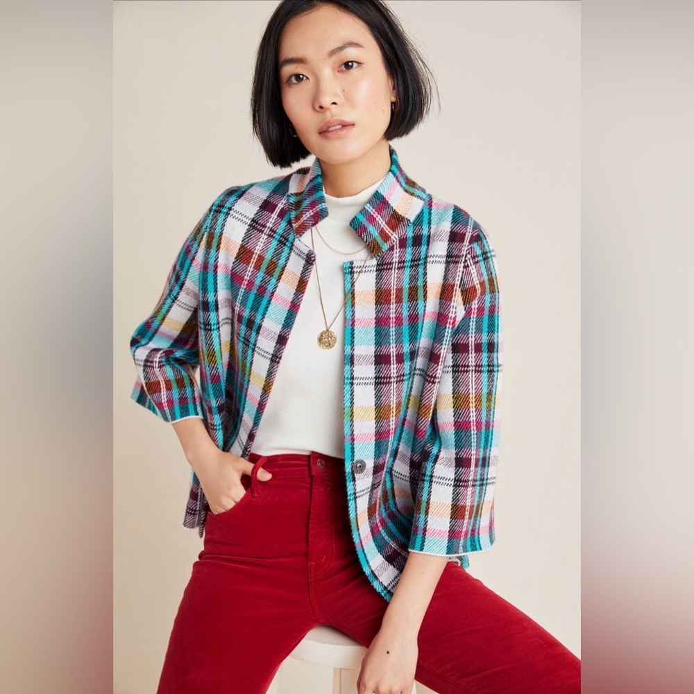 Anthropologie Rosetta Cropped Plaid‎ Jacket Size XS